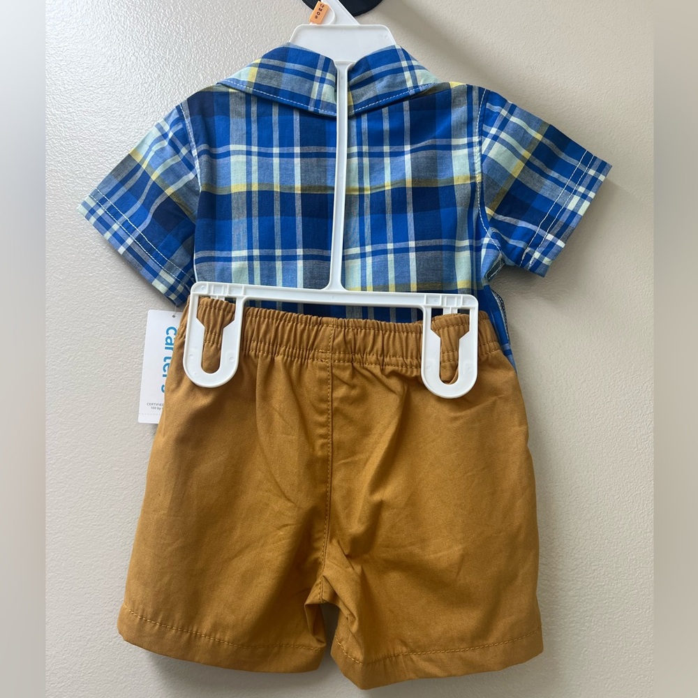 Carter's Baby Toddler Boys Matching Set Plaid Shirt Khaki Shorts 12M NWT - Picture 2 of 4